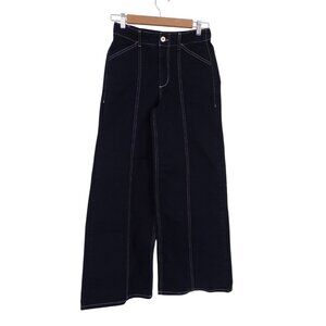 Maeve Anthropologie Wide Leg Pants Dark Blue Contrast Stitching High Waist Sz 25